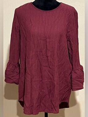 Ces Femme Burgundy Long Sleeve Tunic with Ruched Cuffs, size M